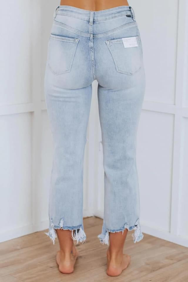 Light wash crop jeans