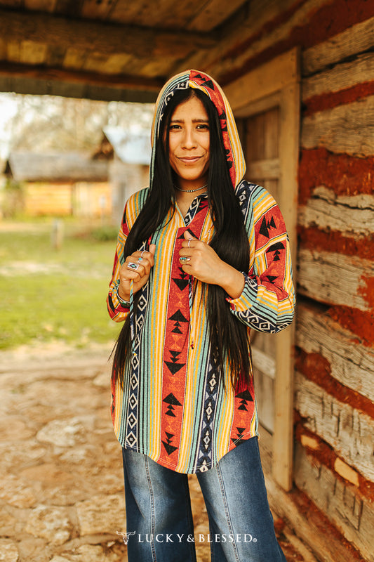 Aztec print pull over