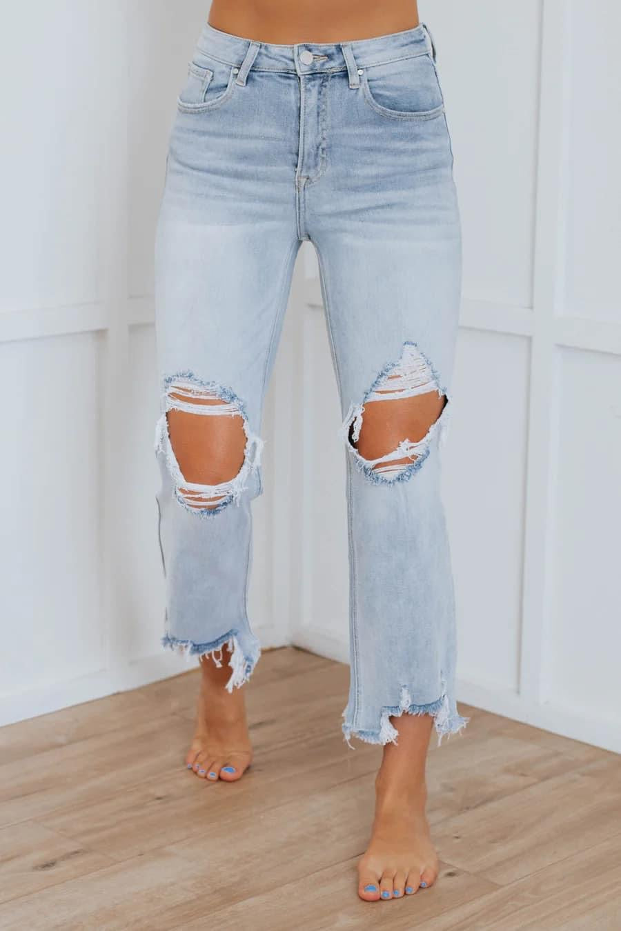 Light wash crop jeans